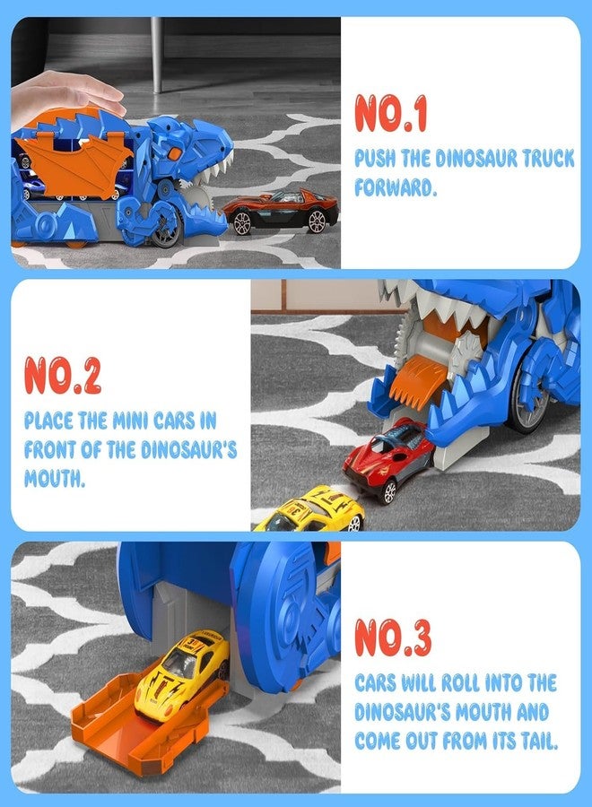 Spindoo Dinosaur Transporter Truck with 6 Die-Cast Vehicles Dino Car Carrier with 6 Die-Cast Vehicles & Racing Track Storage | Devouring Dino Car Toy Gift for Kids Boys Girls (Dino Truck) - Image 4